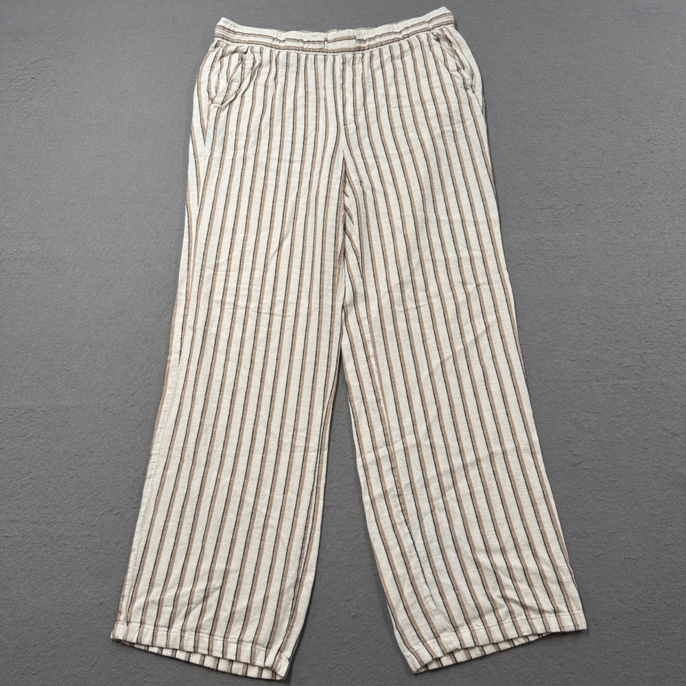 Old Navy Baggy Pants Women's Large Tall Beige Striped Wide Leg High Waist Lounge